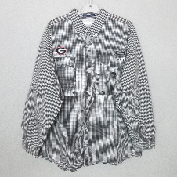Columbia PFG University of Georgia Fishing Shirt Mens Gingham Button Up - Picture 1 of 11